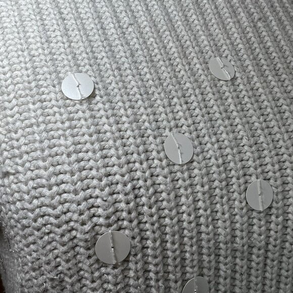 Gap Cotton Cable Knit Crewneck Pullover Sweater Ivory Cream Sequins Sz XS - Picture 5 of 13